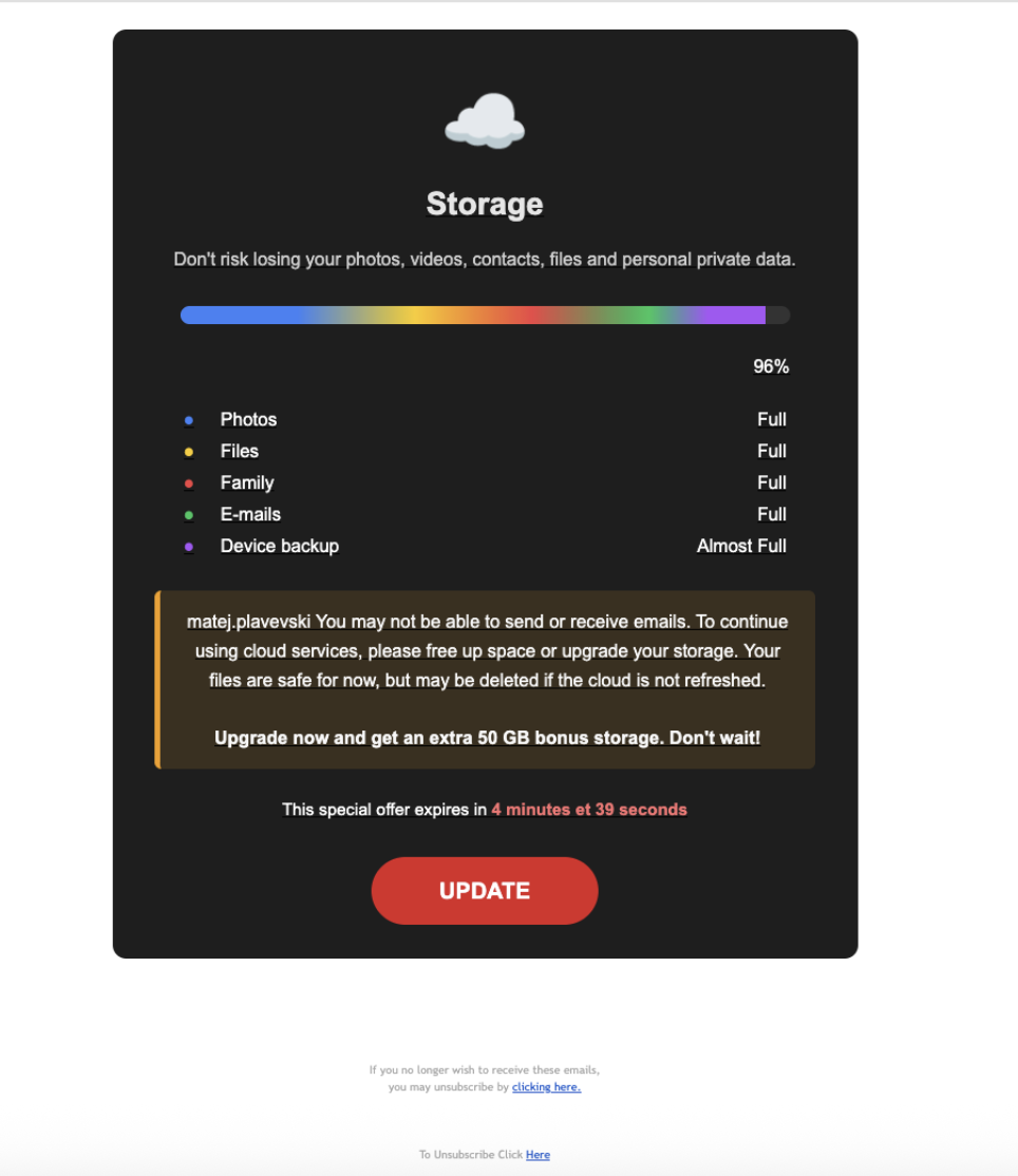 Expired cloud storage scam using Google Cloud Storage domain to host scam page